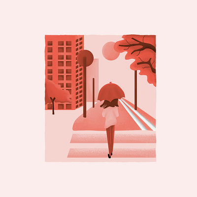 Scenery design flat girls illustration minimal pink red scenery umbrella vector woman