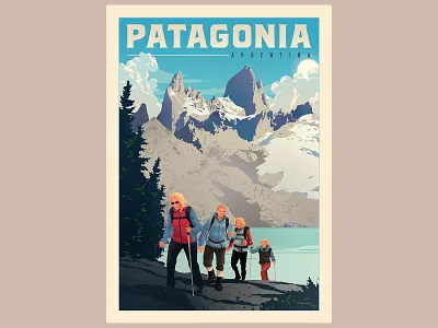 Patagonia, Argentina poster argentina branding editorial art editorial design editorial illustration graphic design hiking illustration illustrator patagonia poster poster art print toursim travel vector vectors