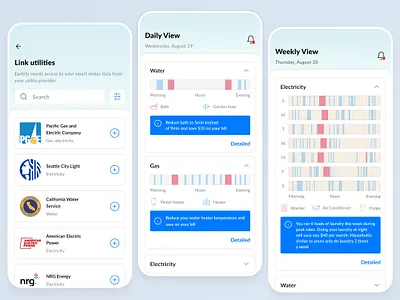 Earthly mobile app app application blue branding chart clean color concept design figma flat homepage interface ios list minimal mobile product ui ux