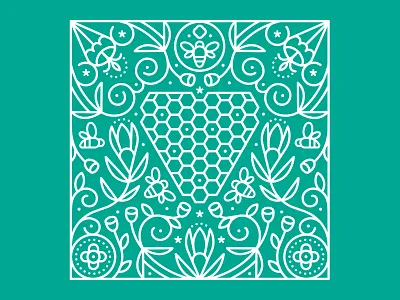 In Touch Magazine badge bees drawing editorial foliage graphic illustration linework monoline nature pattern plants retro vector