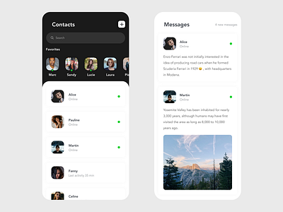 Contacts & Messages app app design beautiful chat app chatting clean contact contact form contact page design free message app messages messaging messenger minimal prototype redesign ui xd