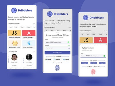 Dribbler Education adobe illustrator app design design educational fingerprint forgot password learning login mobile app design mobile interface registration scanner ui uiux ux