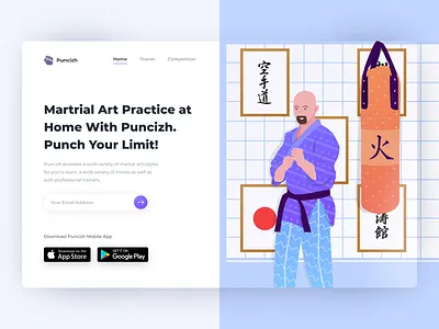 Puniczh - Martrial Art Header Exploration clean header hero illust illustration karate kungfu martrial art ui ui ux uiux ux webdesign website