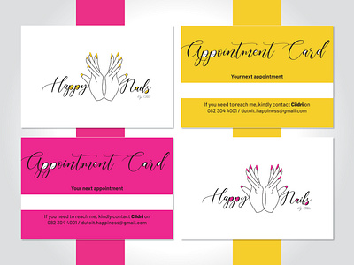 Happy Nails Business Cards appointment card appointments branding cmyk design hand drawn hands happy icon illustration magenta nail tech nails vector yellow