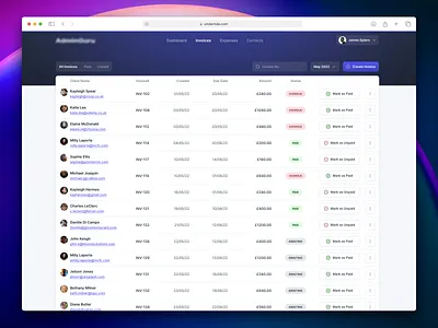 Invoice Management b2b blur clean dashboard data design finance gradient icon invoice money saas table ui ux web app