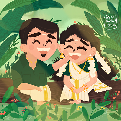 Onam celebration art artwork couple couples cute design design art designs doodle doodleart dribbble girl illustration kerala malayalam minimal photoshop procreate vector