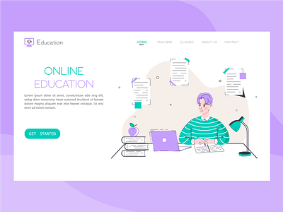 Landing page for online education website adobe illustration character design class education graphic design landing page learning online student university vector web design website