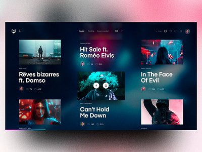 Mongobox – Videos 🎞 app avatars blur blurry concept grid interface jukebox list mobile responsive sound spotify ui ux videos vote web webdesign website