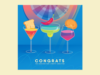 Let's have a drink adobe illustrator art birthday card blue bread chilli pepper cocktails congrats congratulations darts design drinks flat illustration glass greeting illustration margarita martini potatoe vector