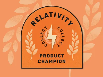 Collect Product Champion Badge art badge badge design badges bolt champion champions championship collect design grain illustration illustrator laurels leaves orange product texture vector yellow
