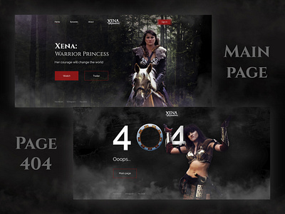 Xena: Warrior Princess main and 404 pages 404 404 page collage design film homepage main page movie photoshop tv series watch webdesign xena