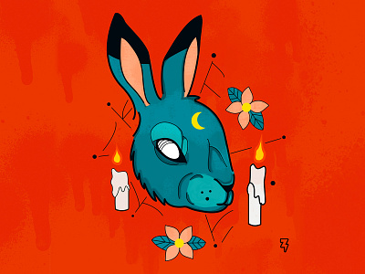 Dark rabbit bunny dark design illustration magic orange tattoo