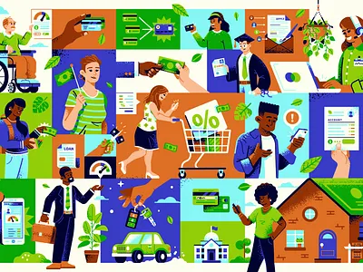 Good Credit bank card collage credit leaves money people support texture vector