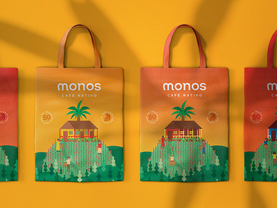 Monos - Native coffee bag bag design brand coffee branding colombia co coffee packing cololombian packaging colombian illustration color packaging color palette color pallete colorful colorfull design illustration latin america orange south america yellow