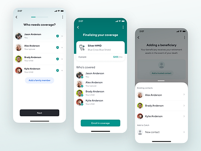 Family & Contacts app benefits confirmation contacts dark mode family finance fintech freelance health healthcare insurance ios mobile people product design retirement sheet ui ux