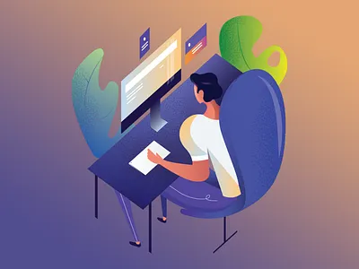 Workspace ai desktop devices illustration man perspective vector workplace workspace