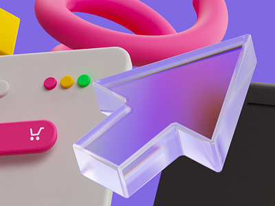 E-commerce. Closeup. 3d buy c4d ecommerce icon illustration it pink technology