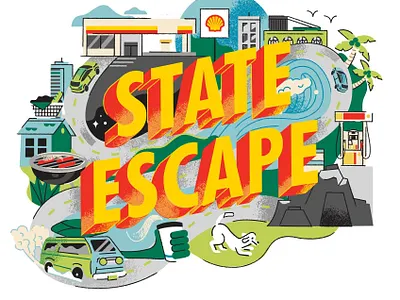 StateEscape character dog graphicdesign illustration road trip shell typogaphy