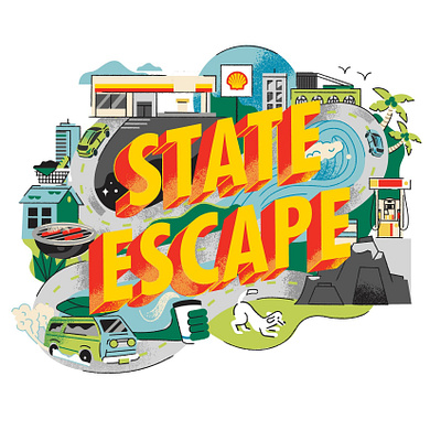 StateEscape character dog graphicdesign illustration road trip shell typogaphy