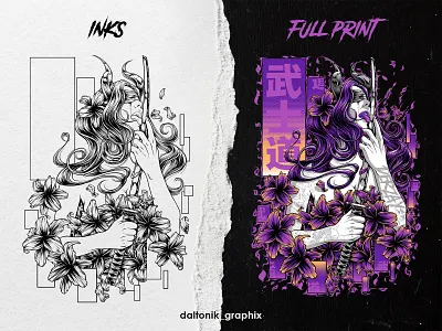 Horned japan woman artwork digital art drawing flowers girl horned horns horror art illustration japan japanese japanese art katana lilies mascot photoshop samurai sexy sexy girl woman