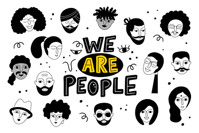 We are people! american art asian black design diversity doodle girl hand drawn illustration man multicultural muslim vector woman