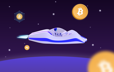 To the mooooon! 🚀🌝 3d bitcoin cruiser illustration space