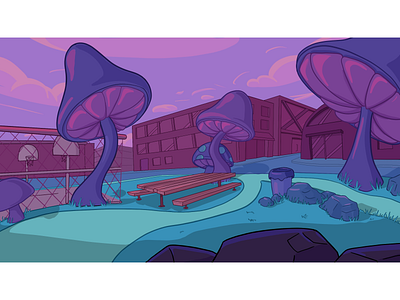 Spore Park background background design design dusk emeryville fungi fungus illustration illustrator jewel tones magic mushroom park procreate sunset urban visual development