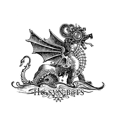 Mechanical beast art collage crest crest logo digital dragon engraving illustration ink logo logotipe steampunk