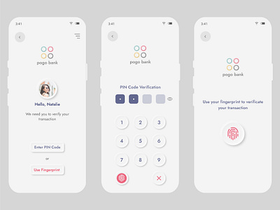 Bank PIN Code & Fingerprint Verification bank banking fingerprint mobile neumorphism pin code ui ux web design