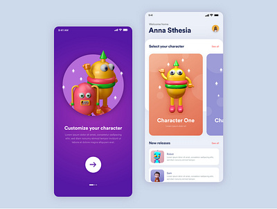 3D Character coloring mobile app for kids 3d 3d art adobe adobe xd app blender blender3d c4d consept design graphicdesign illustration mobileapp ui uiux ux