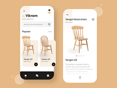 Wooden chair online buy app concept branding chair chairs colours design flat minimal mobile mobile app mobile ui practicing typography ui uiux ux