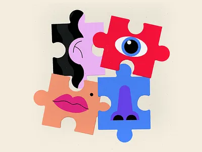 Self Puzzle ali adams confused design ear eye growth hard illustration lips mouth nose puzzle self solve vector