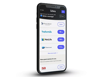 Updated results page! aggregator insurance optimization price redesign result sort ui ux zebra