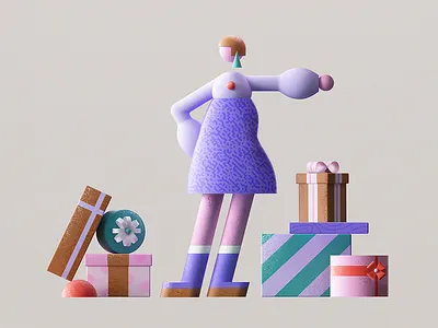 Gifts 2d 3d c4d character cinema4d design flat gift gift box girl graphic illustration minimal pattern presnets vector woman