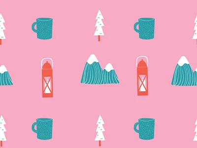 Cute girly Mountain Pattern ai blue blue and white cute girl illustration illustrator lantern mountain nature outdoors pattern pink repeat seamless semless trees vector
