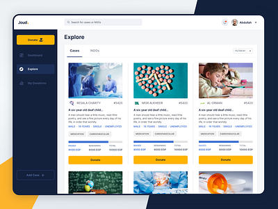 Joud - Exploring Cases case charity clean design interface system ui ux website