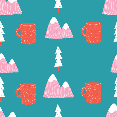 Another cute mountain pattern adventures cups mountain mountains nature nature art pattern patterns repeat seamless trees vector