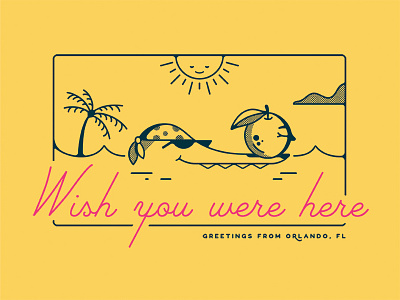 Wish you were here alligator beach crocodile fruit gator illustration ocean orange palm tree post card sea sun wish you were here