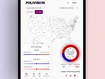 Polivision, the interactive, data driven map australia biden data visualization design flat ipad minimal mobile app design mobile design mobiledesign politics trump ui ui design usa uselections ux