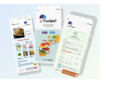 Yocipe! A Recipe App adobe adobexd app art branding clean design figma flat graphic design illustration illustrator minimal mobile typography ui ux vector