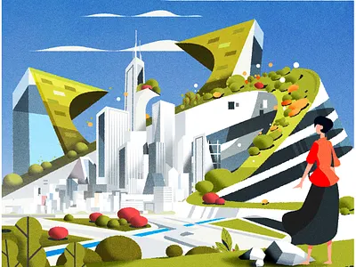 Hugged by green architecture city design illustration illustrator minimalist skyline texture vector