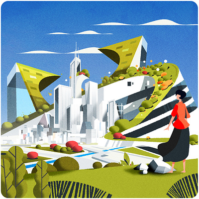 Hugged by green architecture city design illustration illustrator minimalist skyline texture vector