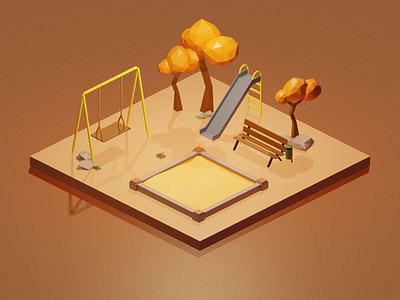 Low Poly Autumn Playground 3d autumn blender diorama illustration isometric low poly lowpoly