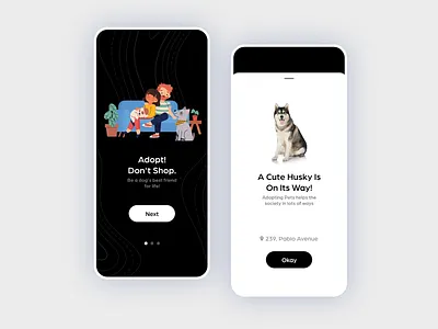 Pet Adoption App adobe xd adopt adoption animals clean creative design illustration minimal mobile app pets social specindia ui ux vector