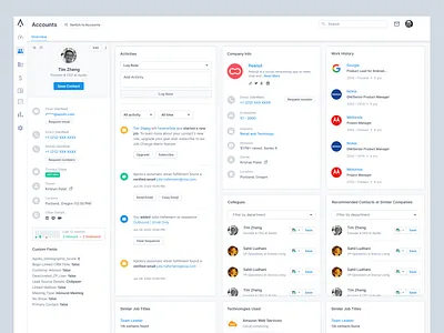 Contact Detail Page activity activity feed cards contact crm database dataviz detail lead light prospect sidebar