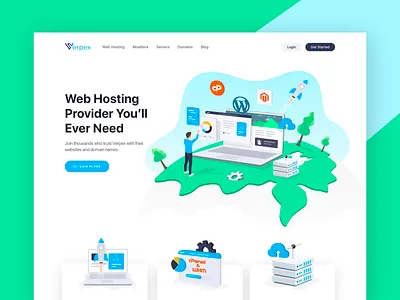 Verpex- Web Hosting Website blog character clean design domain flat illustration resellers server ui ux vector web hosting website