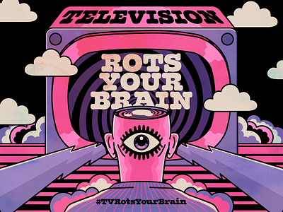 TV rots your brain design illustration retro surrealism television vector vintage