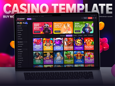 Casino Template HeatBet ai casino betting ui betting ui ux casino bonus casino dashboard casino home page casino page crypto casino crypto gambling crypto slots esports bets gambling template igaming p2p betting poker game provably fair sports betting ui ux web3 casino web3 gaming