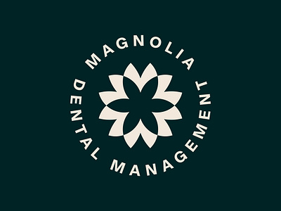 Magnolia Dental Management badge brand brand identity brand mark branding dental flower geometric graphic design icon identity mark logo magnolia mark seal stamp stationery symbol typography visual brand identity