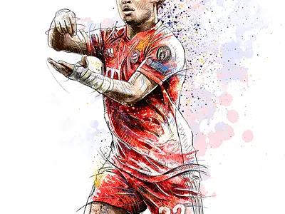 FC Bayern Munich Illustration: Serge Gnabry digital art drawing fc bayern football football club gnabry illustration ink pencil photoshop portrait soccer sport wacom watercolor